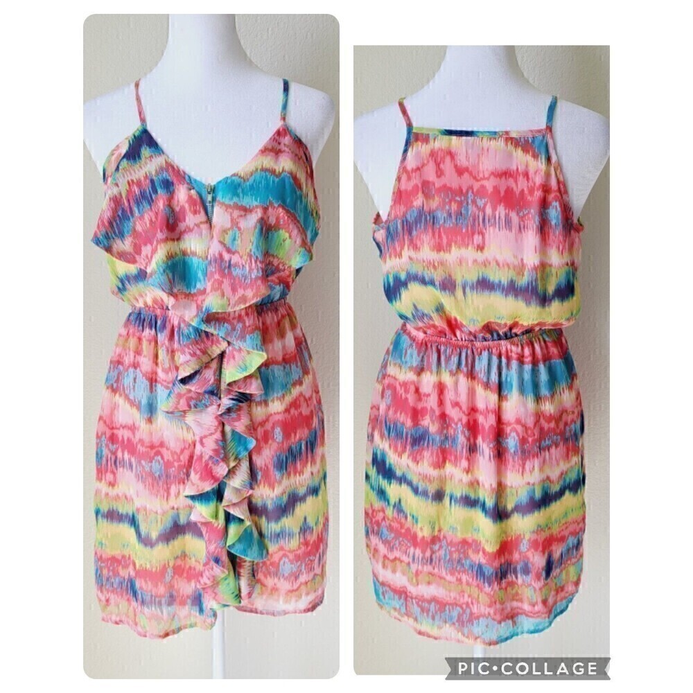 Anthropologie Maude Halter Dress Ruffles Elastic Waist Beach Colorful Flaw